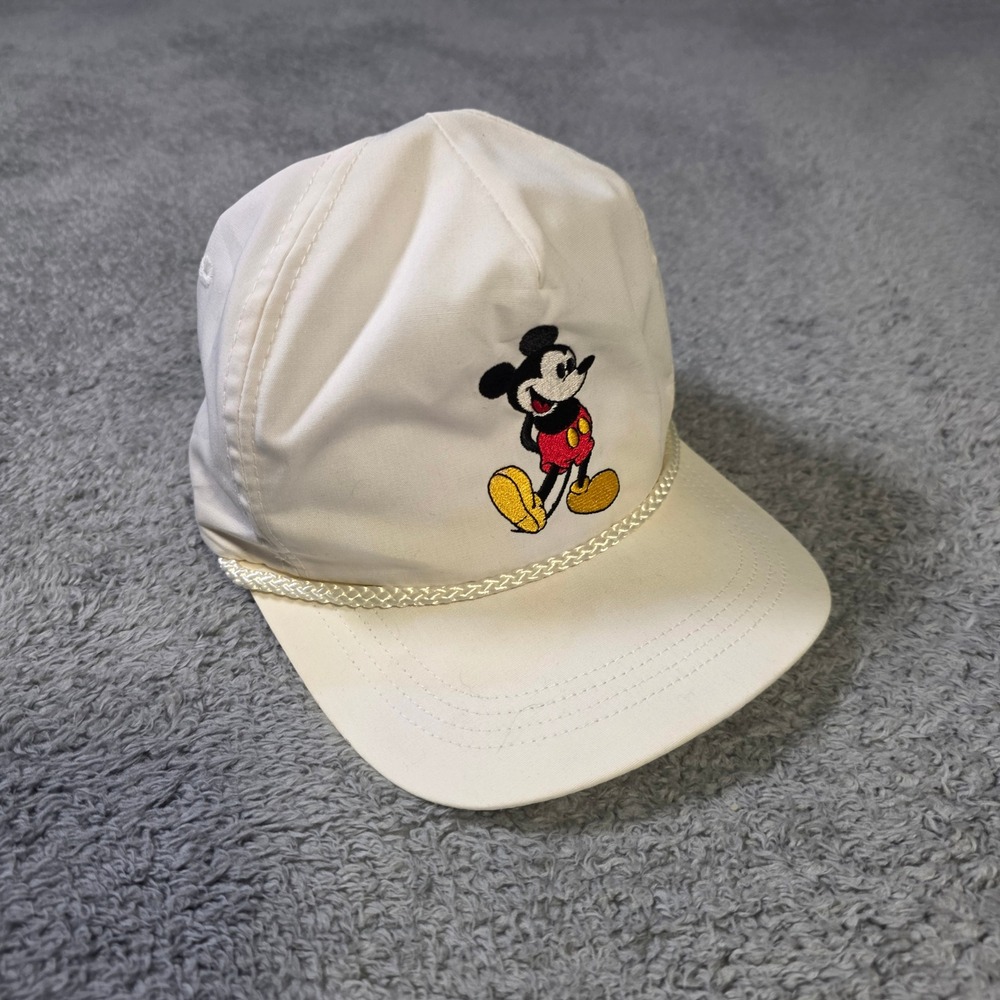 Disney Co. Mens OSFM Mickey Mouse Rope Hat Cream Vintage Strapback Embroidered